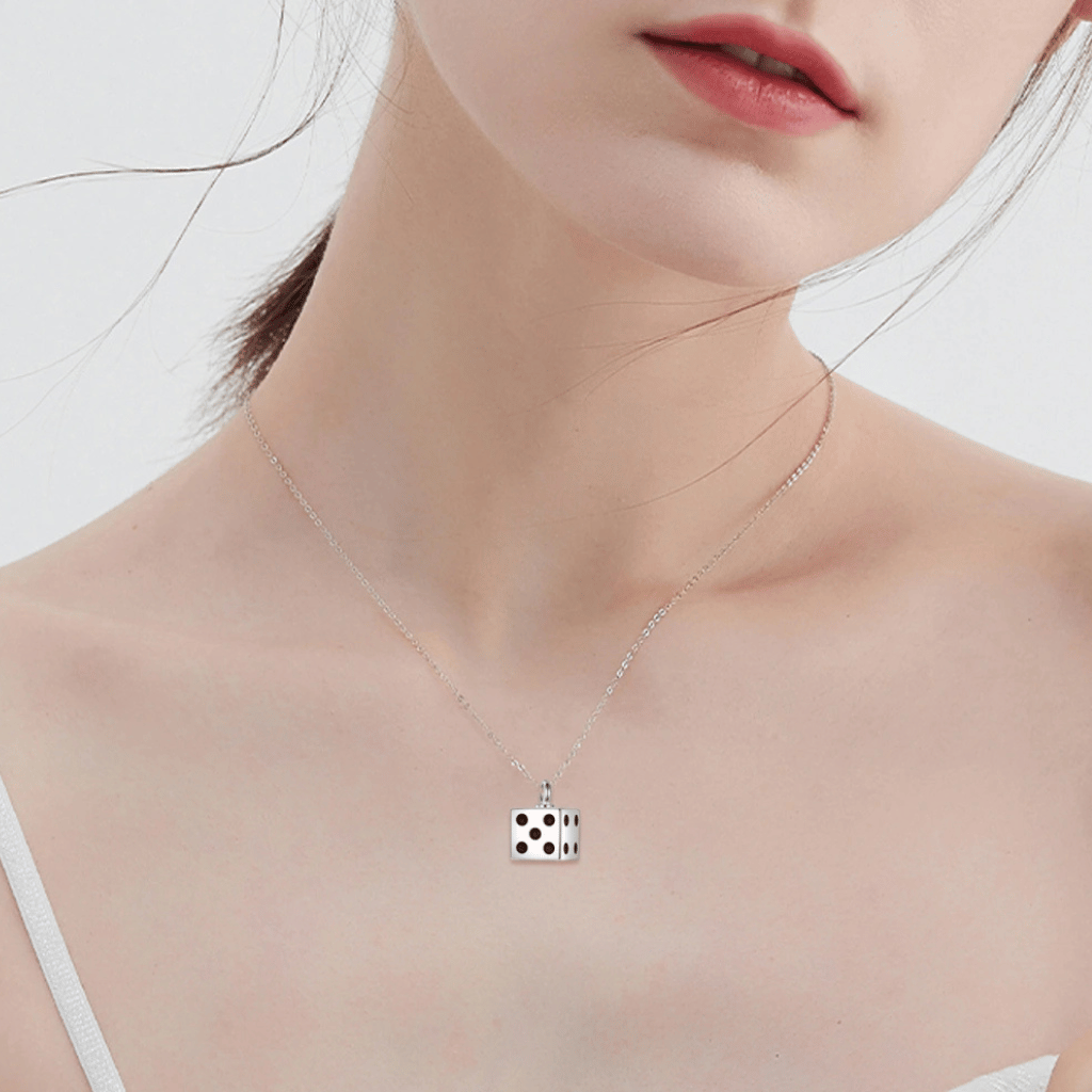 Dice Cremation Necklace Sterling Silver