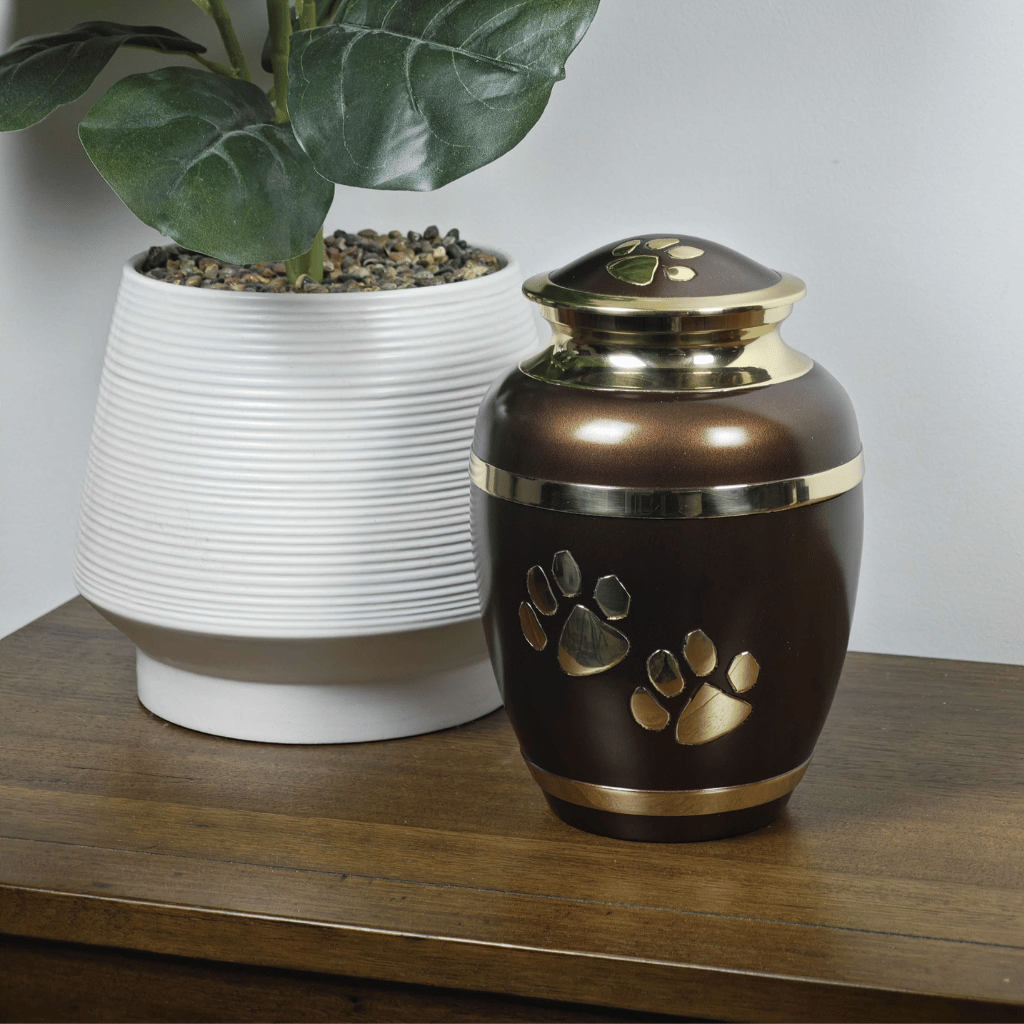 Brass Paw Prints Small Cremation Urn