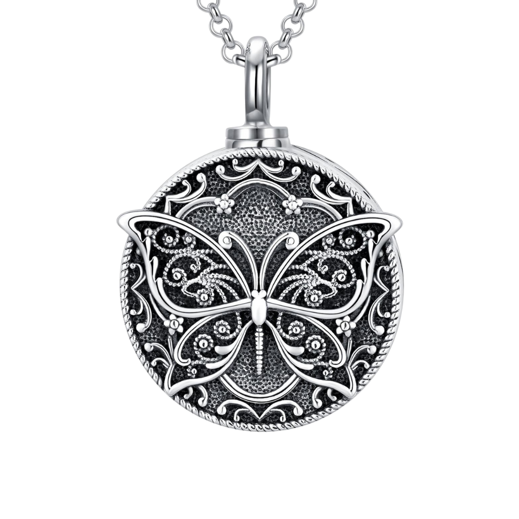 Intricate Butterfly Cremation Necklace Sterling Silver