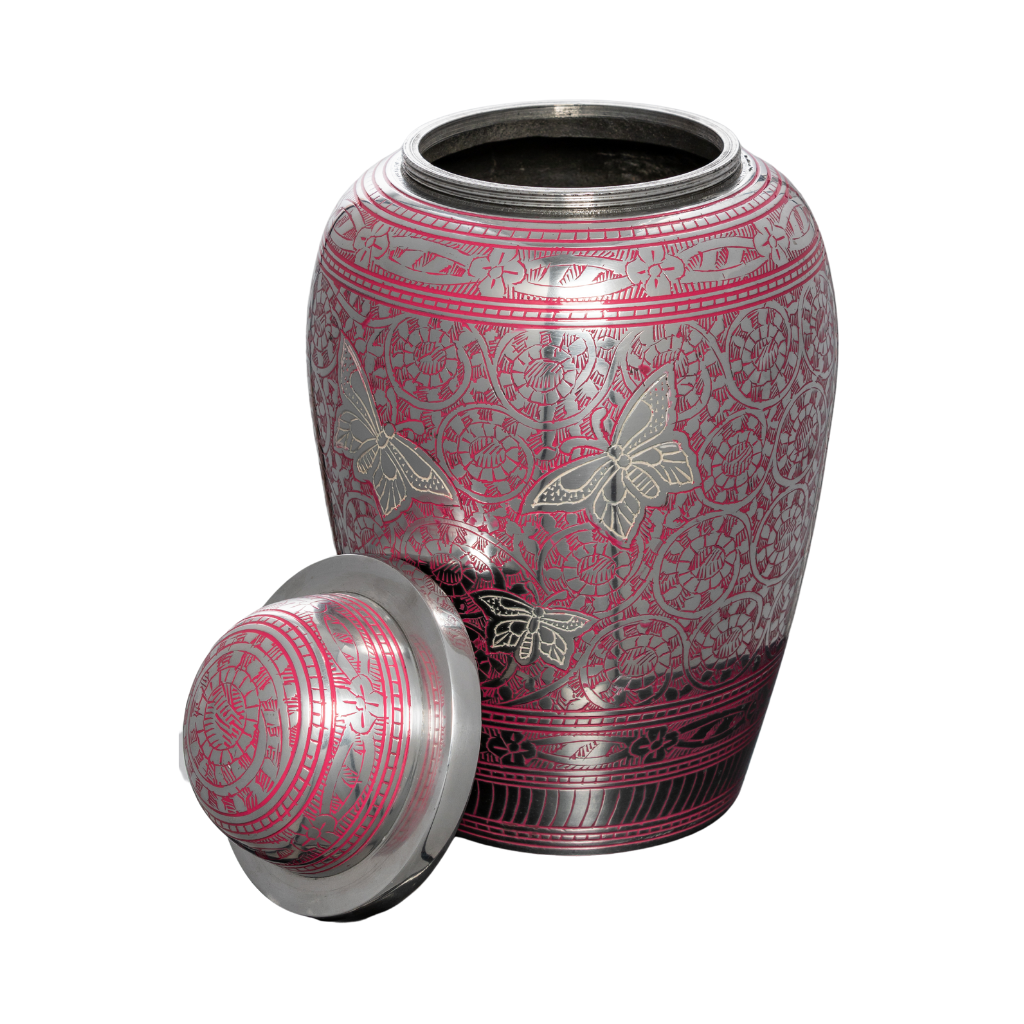 Pink Butterflys Aluminium Urn
