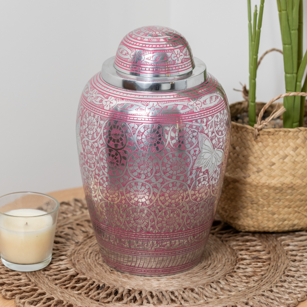Pink Butterflys Aluminium Urn