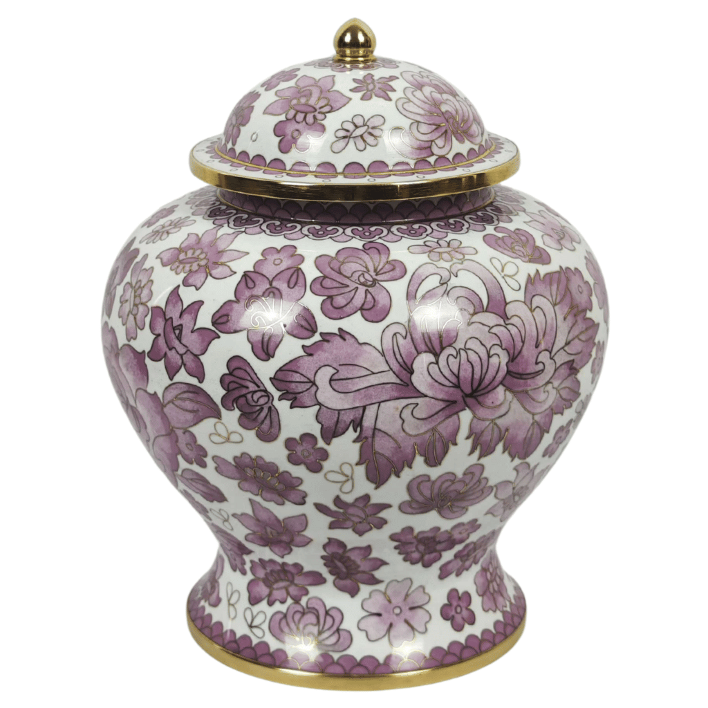 Floral White Pink Cloisonne Urn