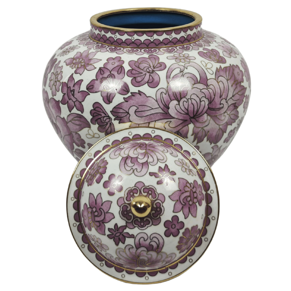 Floral White Pink Cloisonne Urn
