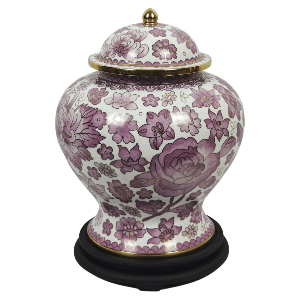 Floral White Pink Cloisonne Urn