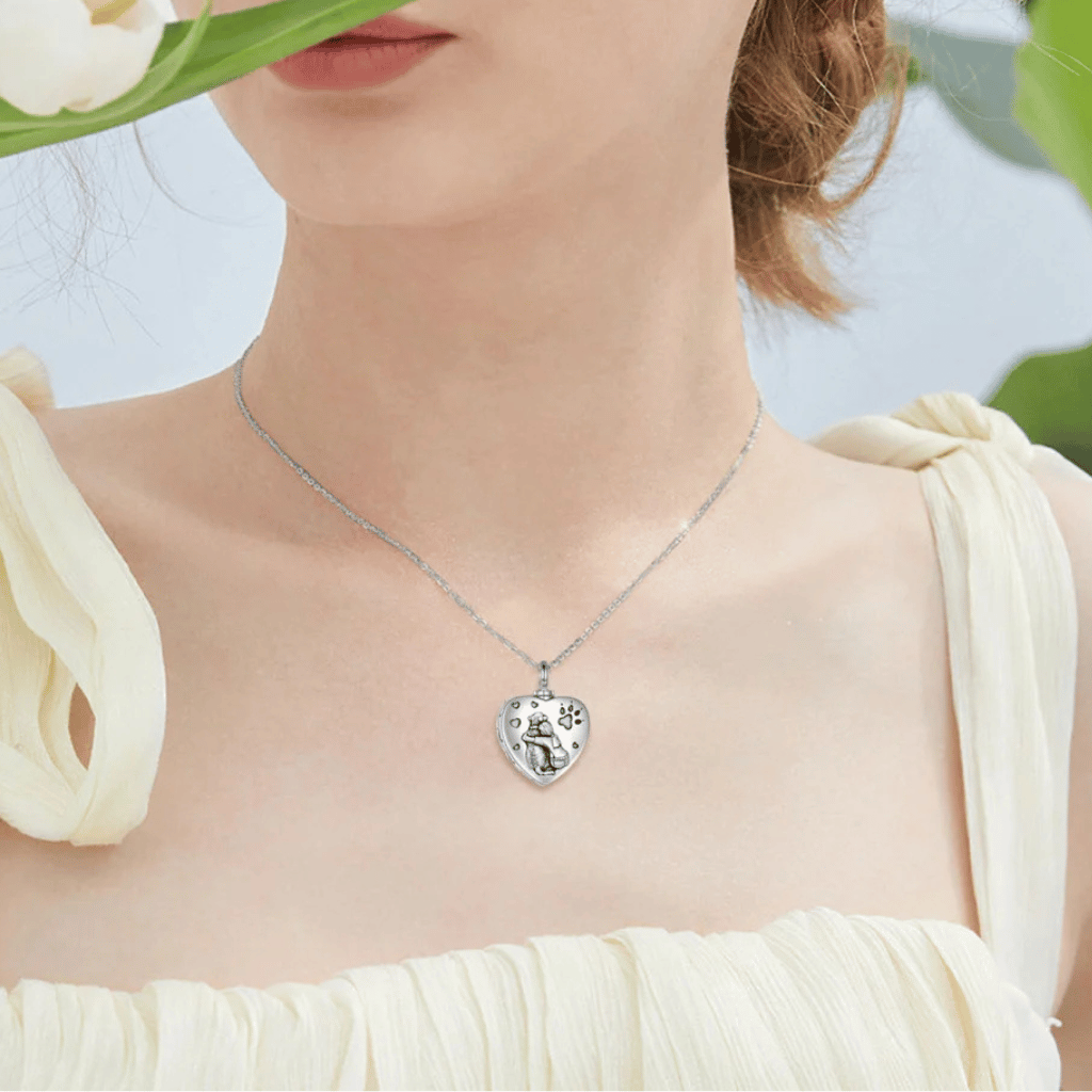 Dog Heart Hug Cremation Necklace Sterling Silver