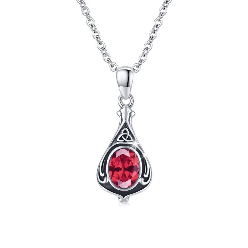Red Crystal Runic Cremation Necklace Sterling Silver