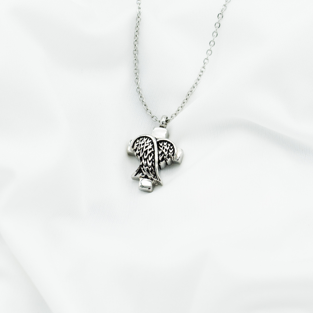 Wing Cross Cremation Necklace Stainless Steel