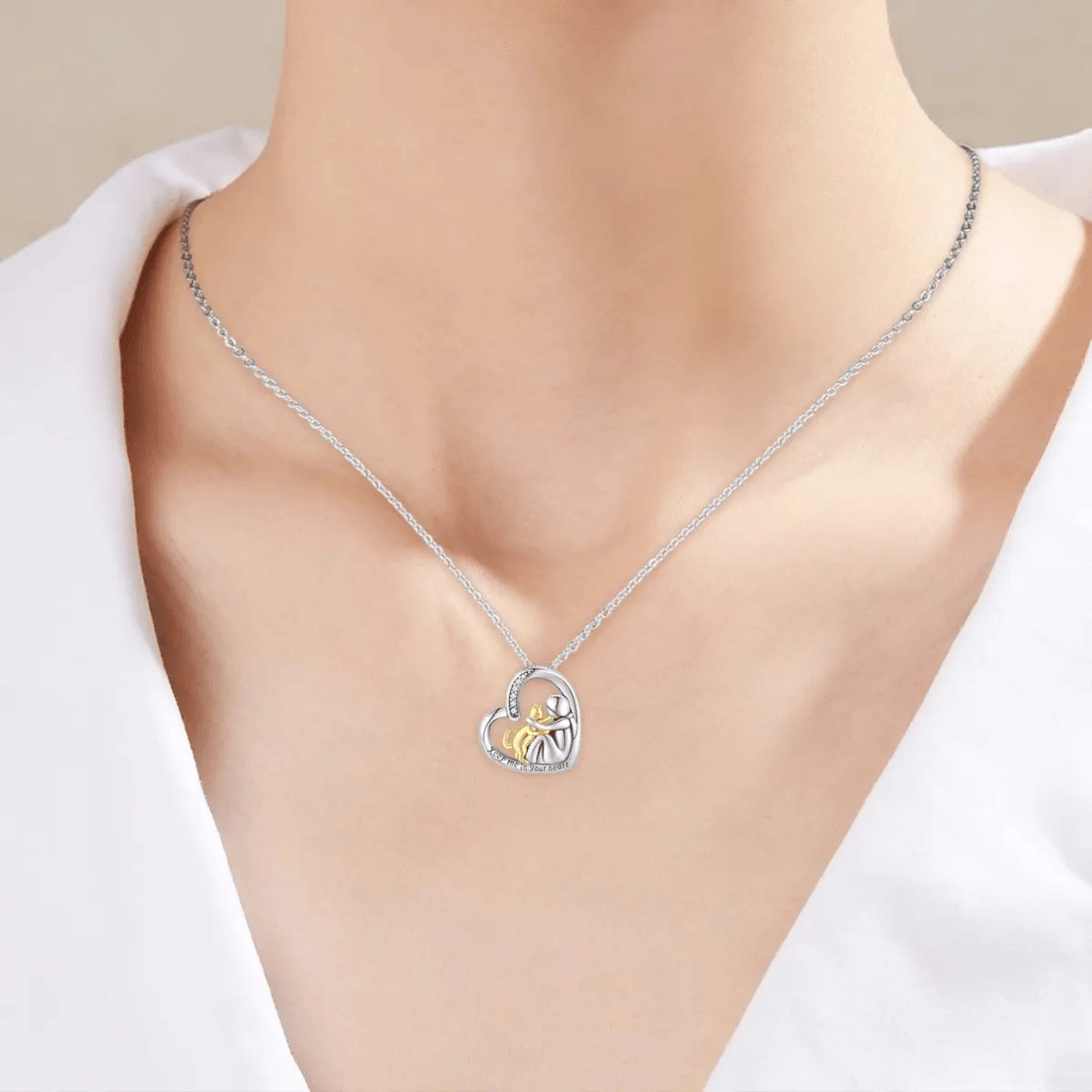 Cat Heart Embrace Gold Plated Cremation Necklace Sterling Silver