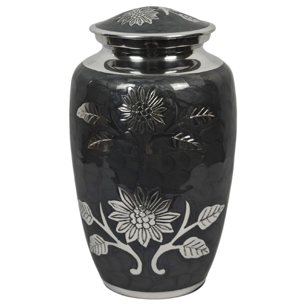 Black Floral Aluminium Cremation Urn