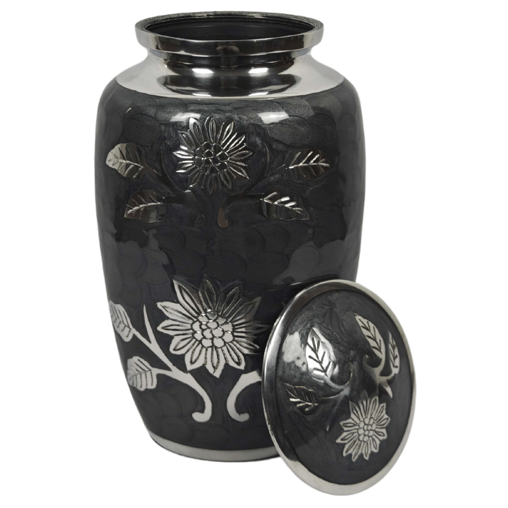 Black Floral Aluminium Cremation Urn