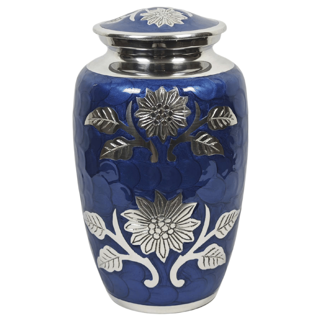 Blue Floral Aluminium Cremation Urn