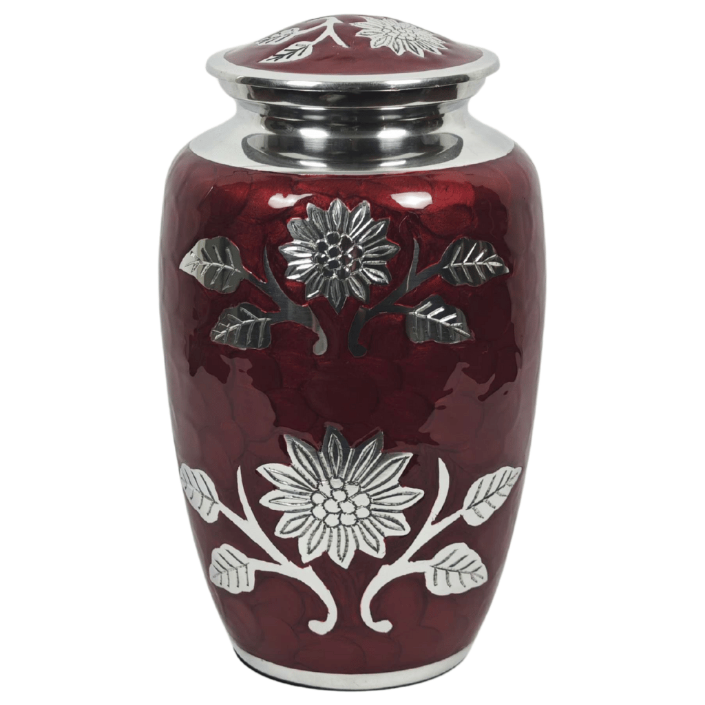 Red Floral Aluminium Cremation Urn