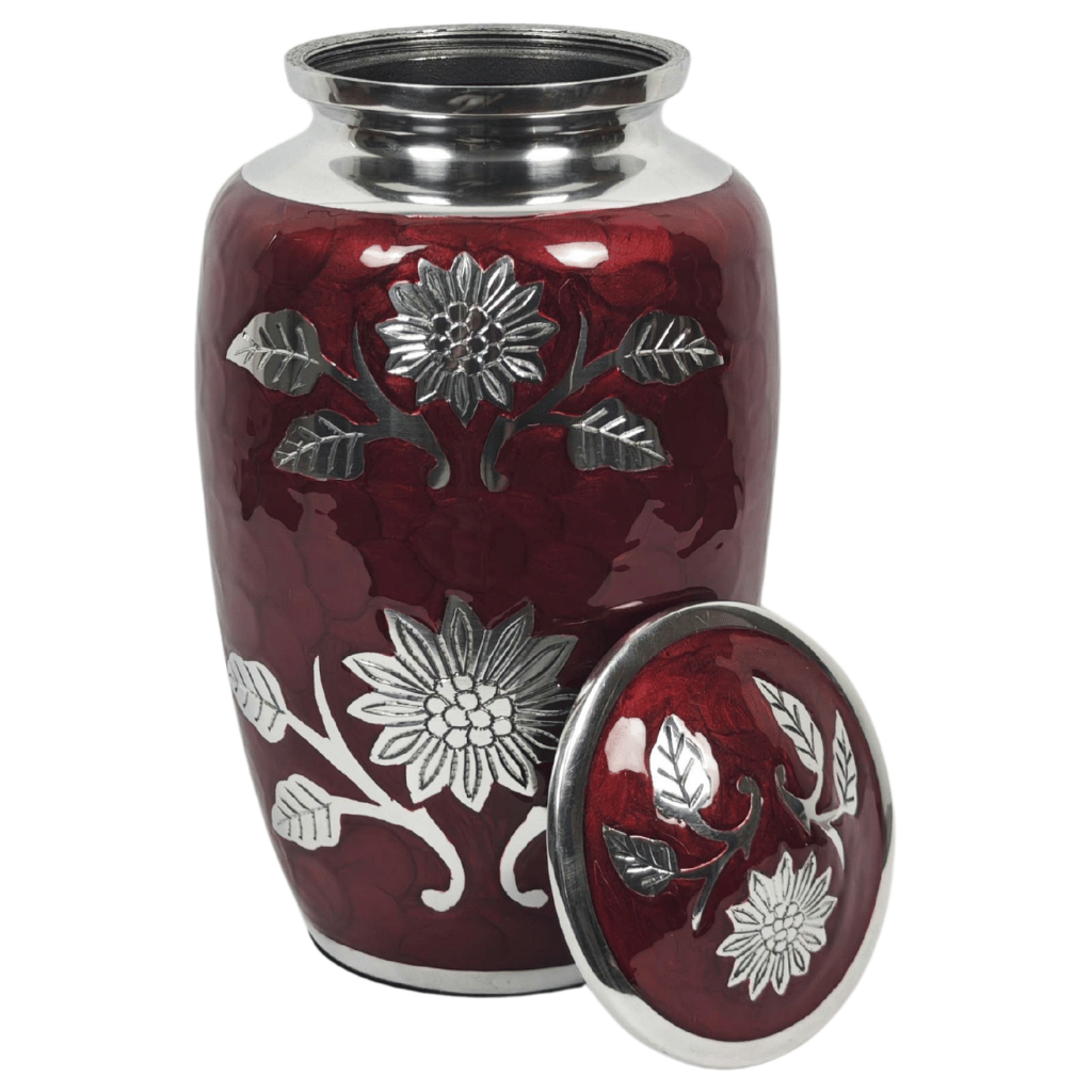 Red Floral Aluminium Cremation Urn