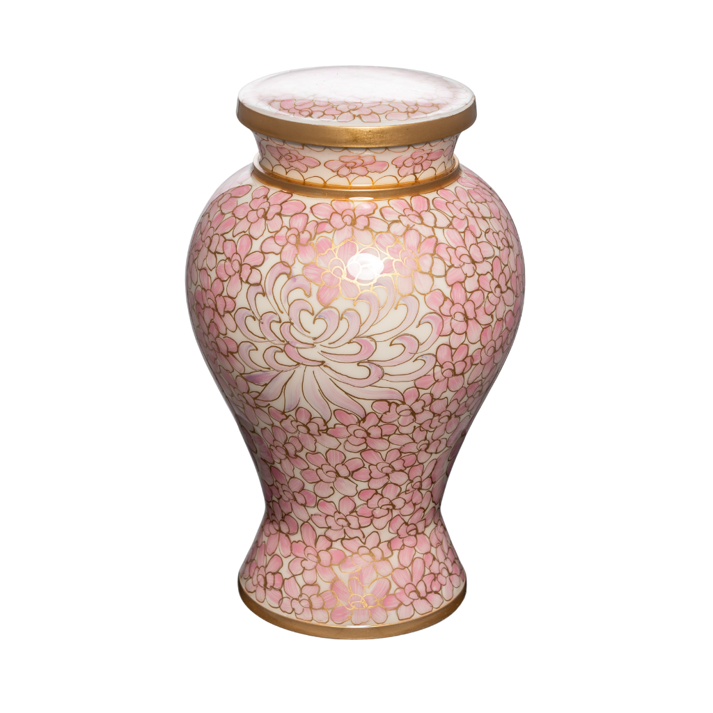 Hand Painted Pink Floral Aluminium Urn