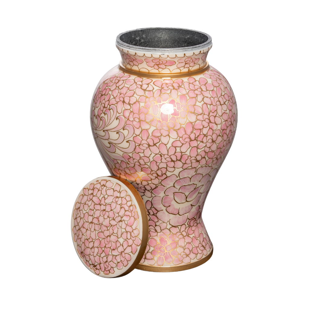 Hand Painted Pink Floral Aluminium Urn