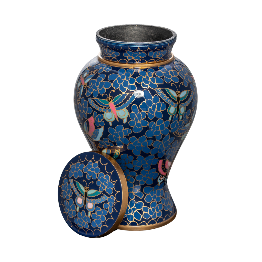 Hand Painted Blue Butterfly Aluminium Urn