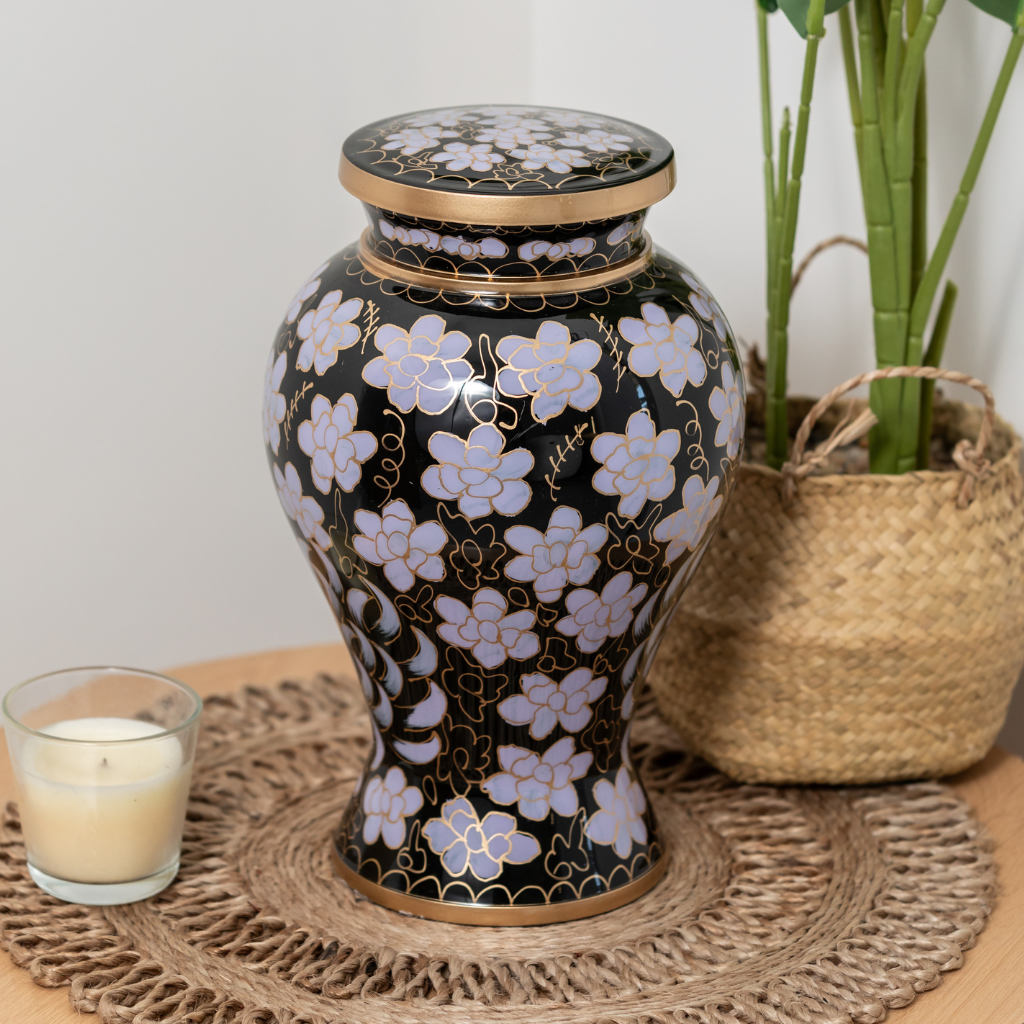 Hand Painted Purple Floral Aluminium Urn