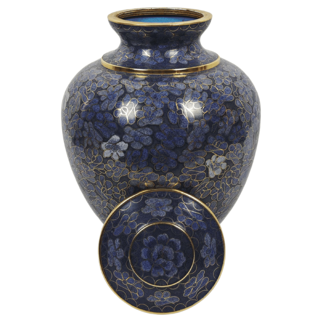 Floral Dark Blue Cloisonne Urn