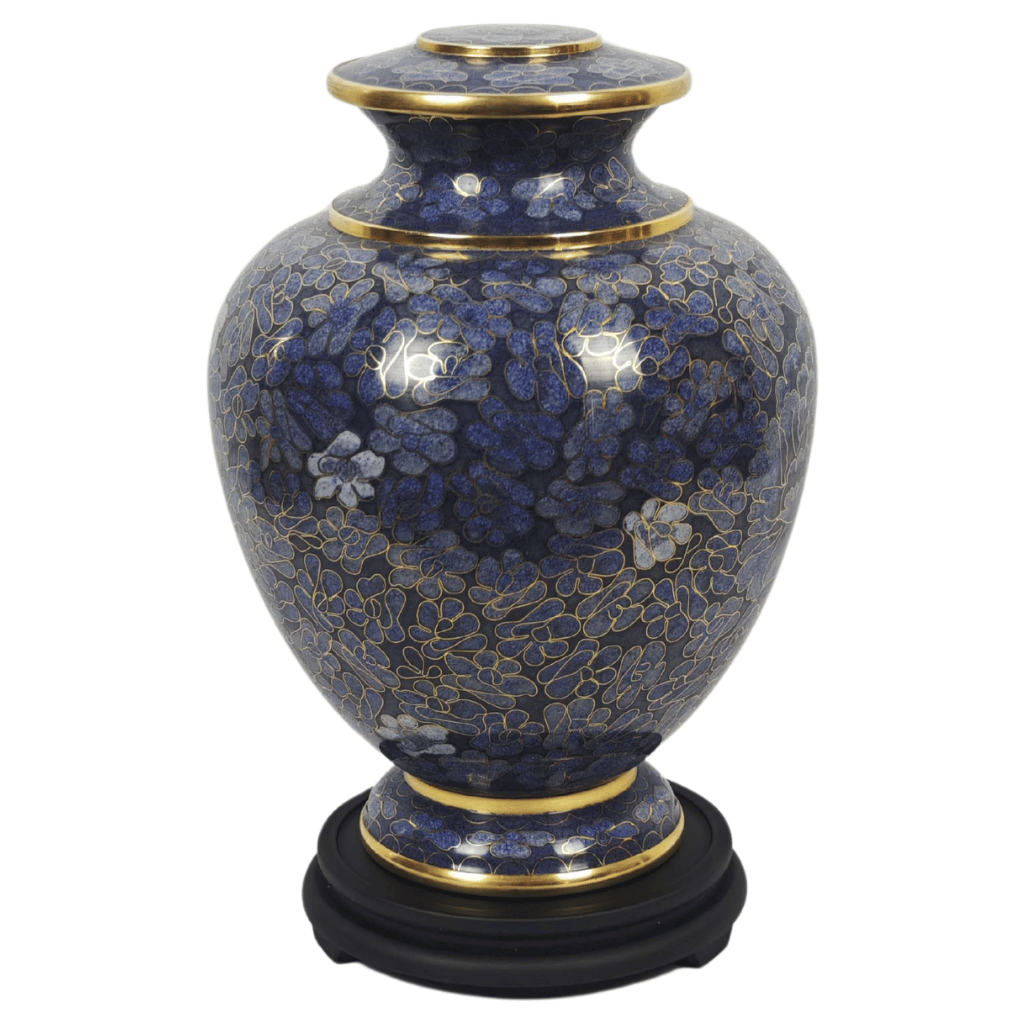 Floral Dark Blue Cloisonne Urn