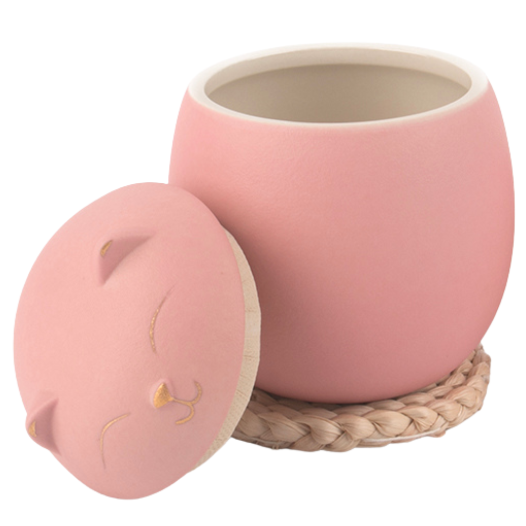 Pink Rounded Cat Small Ceramic Urn