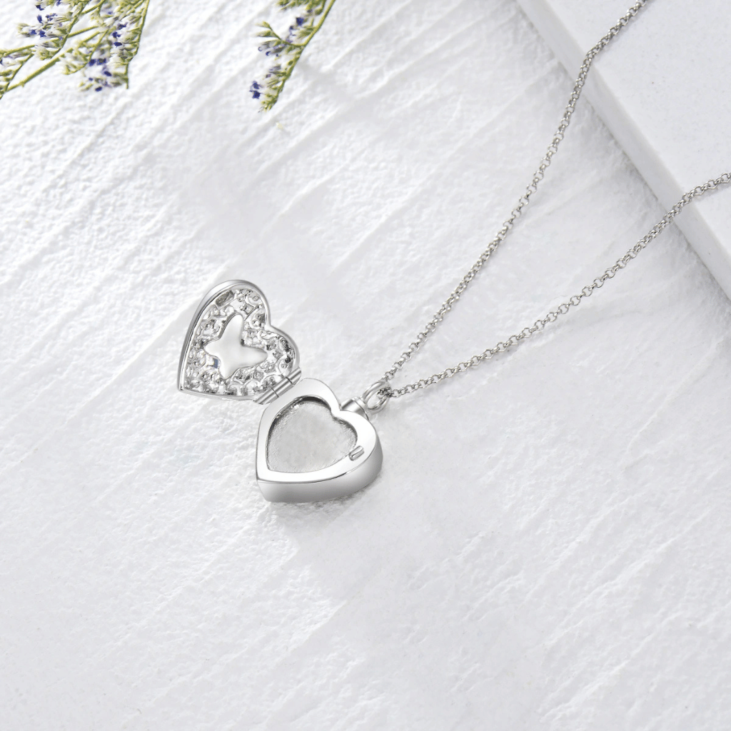Purple Crystal Heart Cremation Locket Sterling Silver