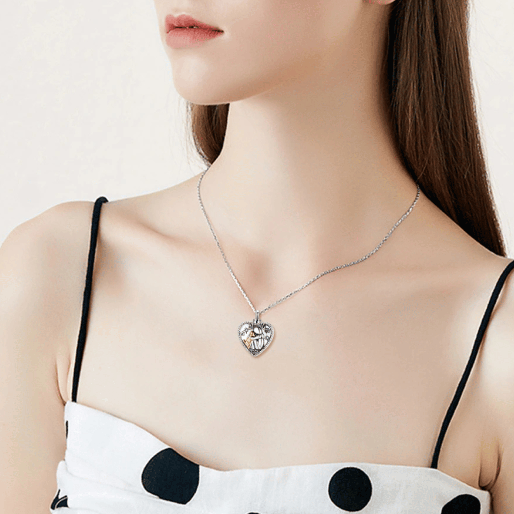 Dog Heart Hug Gold Plated Cremation Necklace Sterling Silver