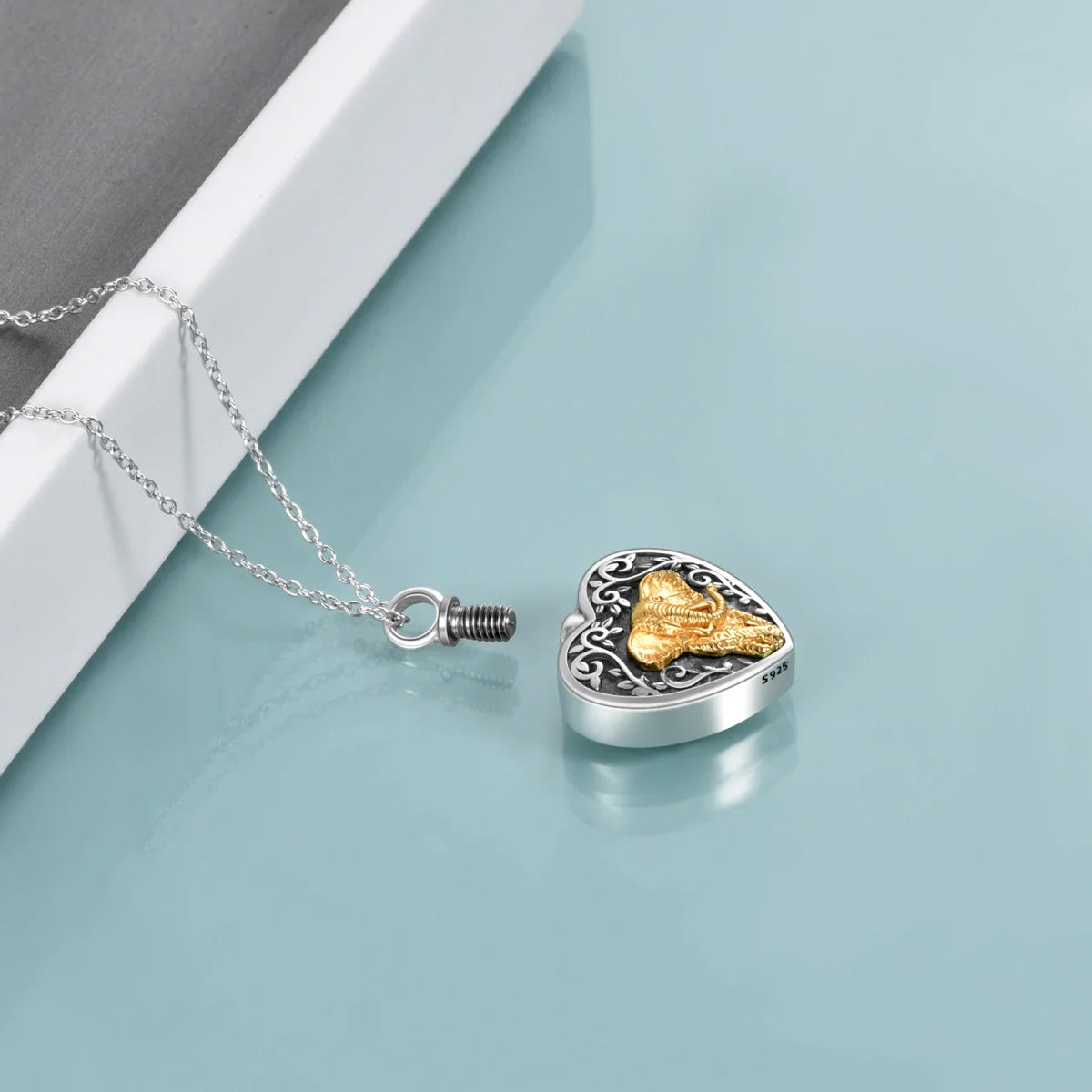 Gold Elephant Heart Cremation Necklace Sterling Silver