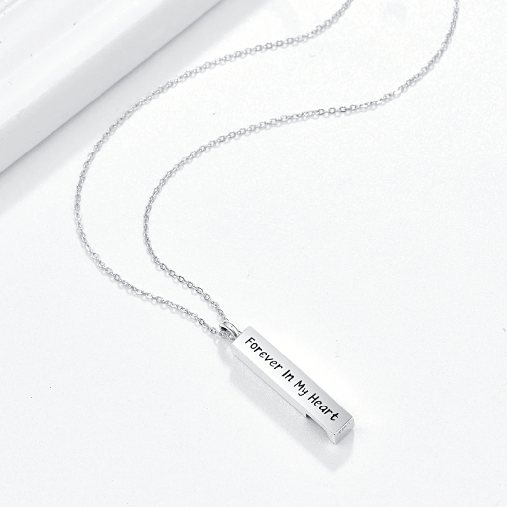 Blue Crystal Squared Cylinder Cremation Necklace Sterling Silver