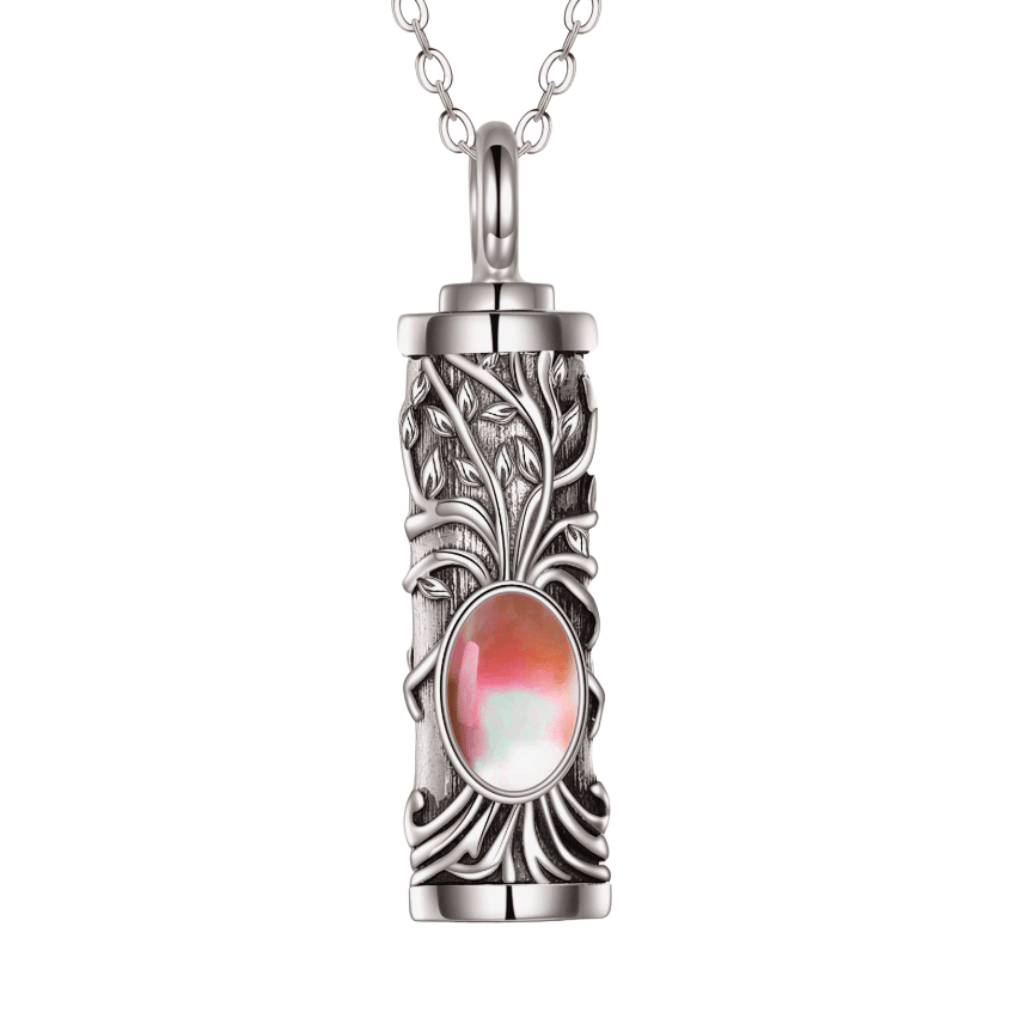 Red Stone Cremation Necklace Sterling Silver