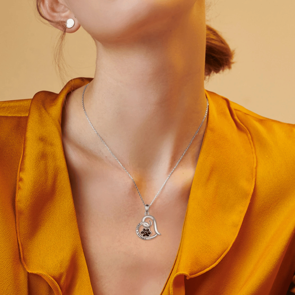 Black Paw Heart Cremation Necklace Sterling Silver