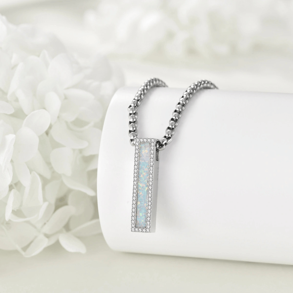 Opal Rectangle Cremation Necklace Sterling Silver