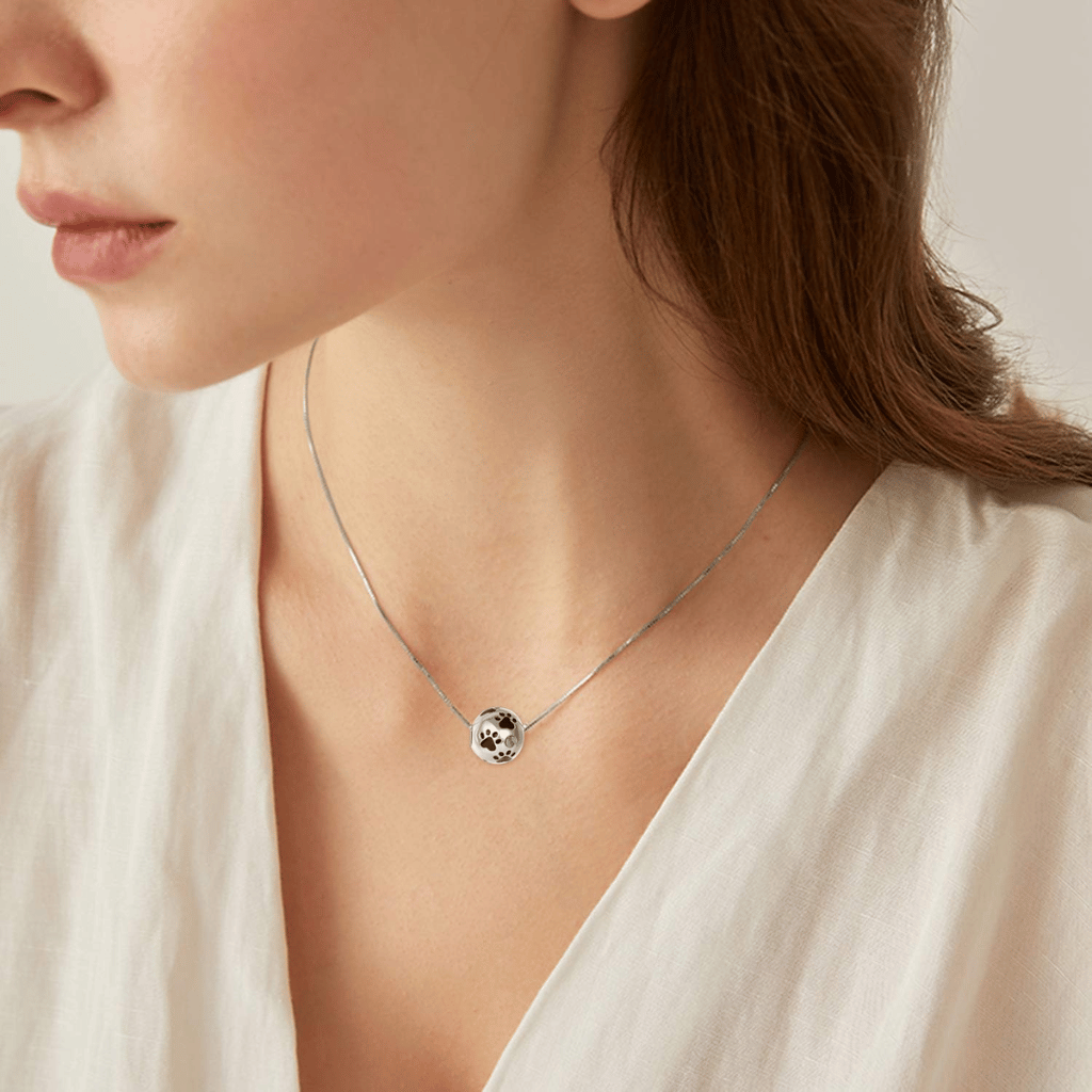 Pawprint Ball Cremation Necklace Sterling Silver