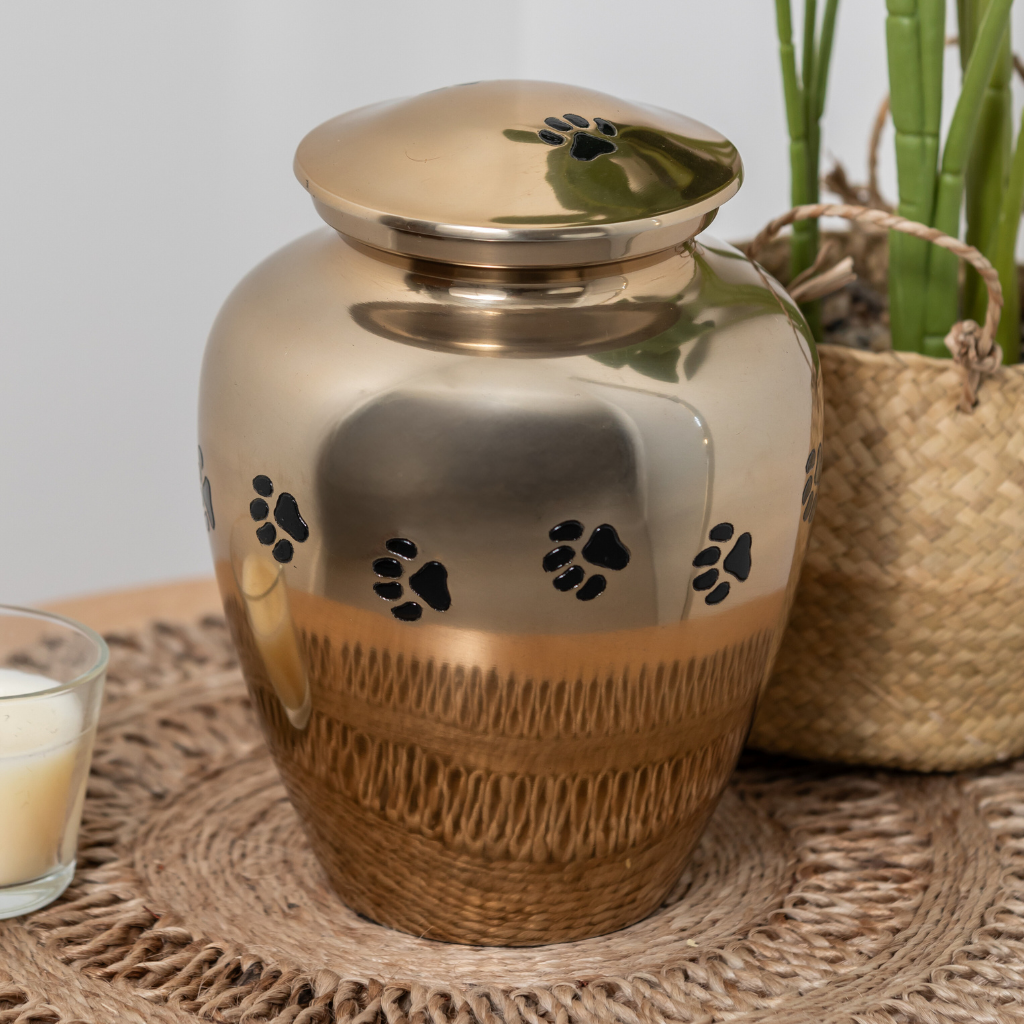 Gold Pawprints Aluminium Urn