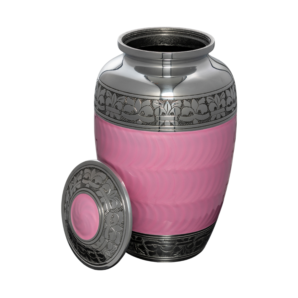 Pink Pearl Banded Aluminium Urn
