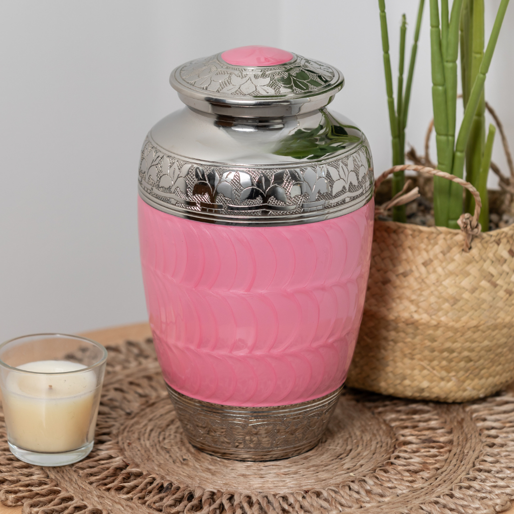 Pink Pearl Banded Aluminium Urn