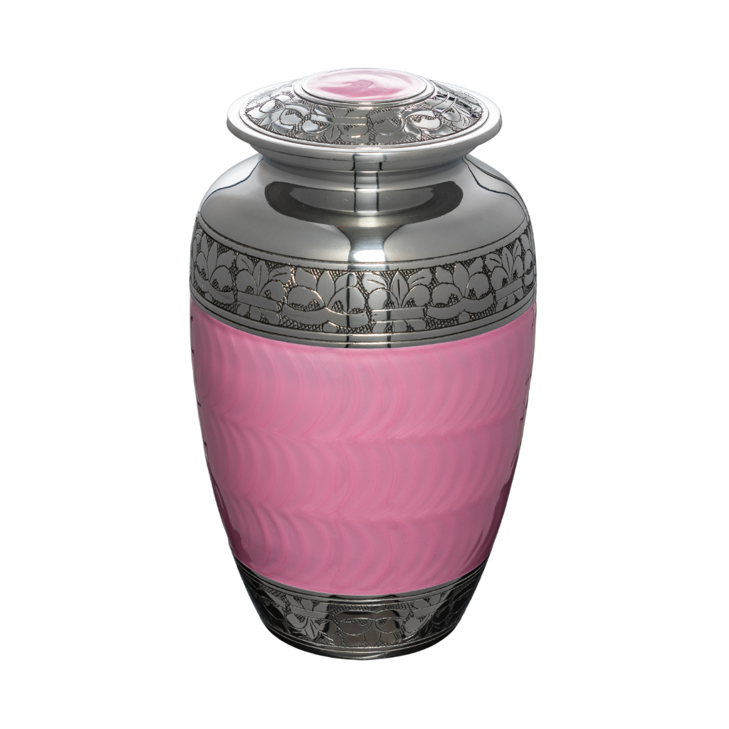 Pink Pearl Banded Aluminium Urn