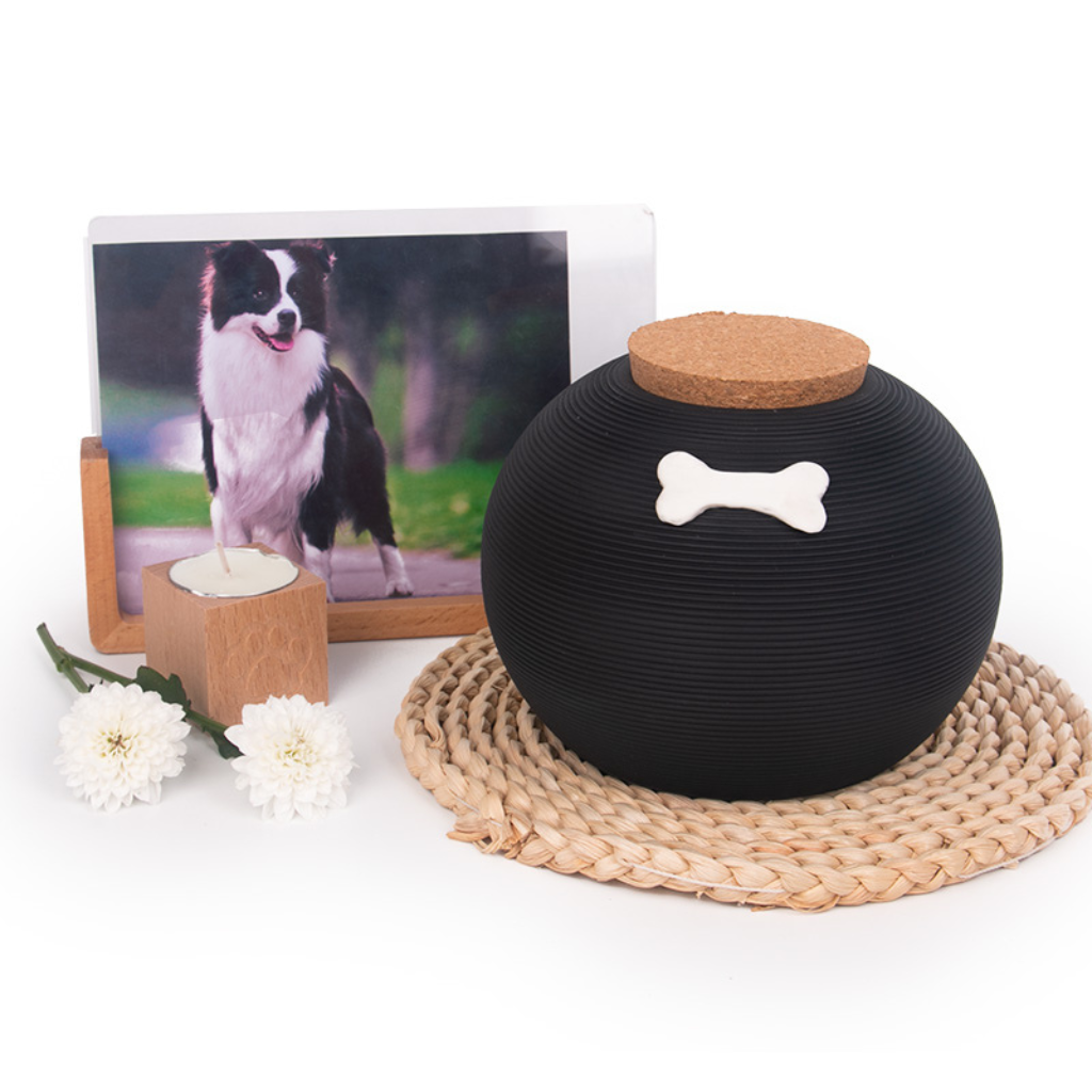 Textured Bone Black Small Ceramic Urn