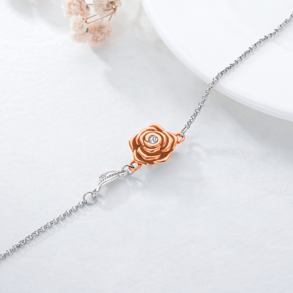 Rose Gold Flower Cremation Bracelet Sterling Silver