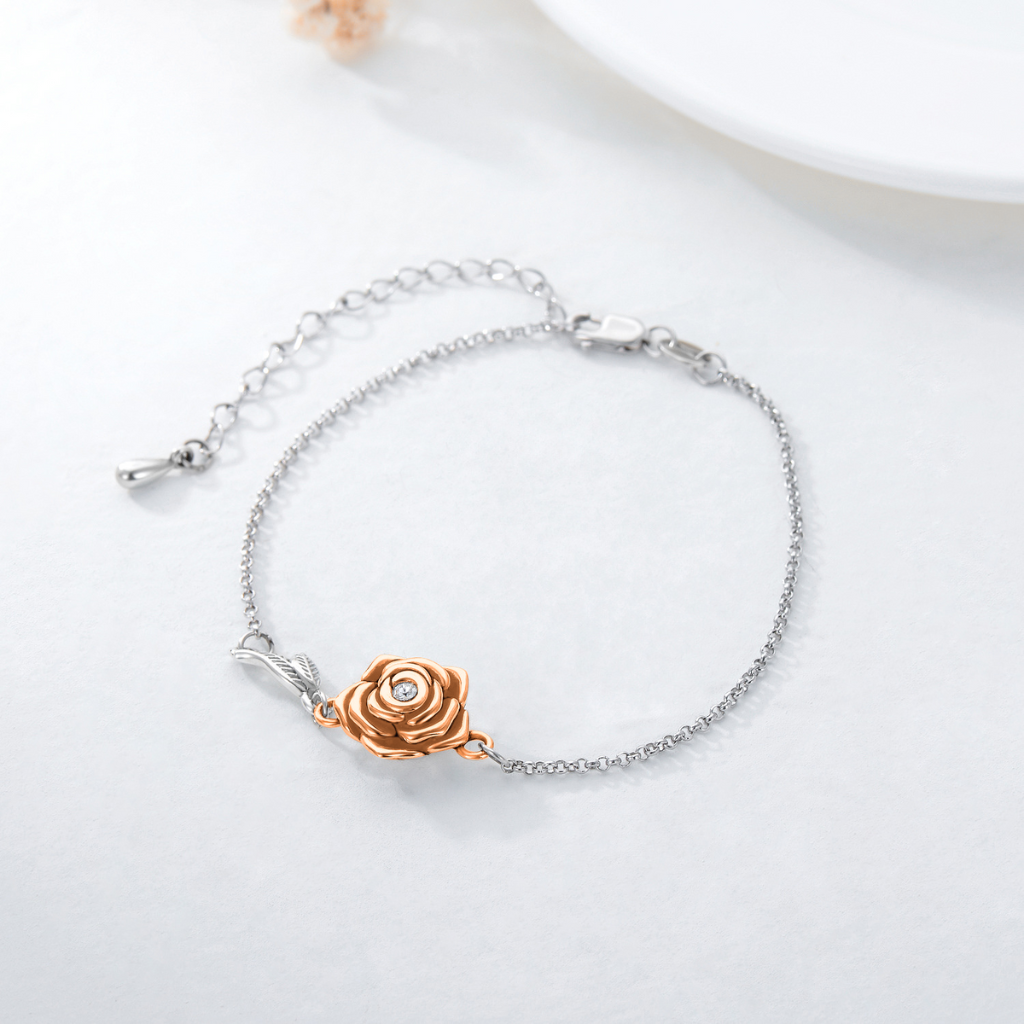 Rose Gold Flower Cremation Bracelet Sterling Silver