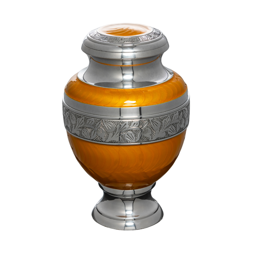 Pearl Overlay Elevated Orange Aluminium Urn