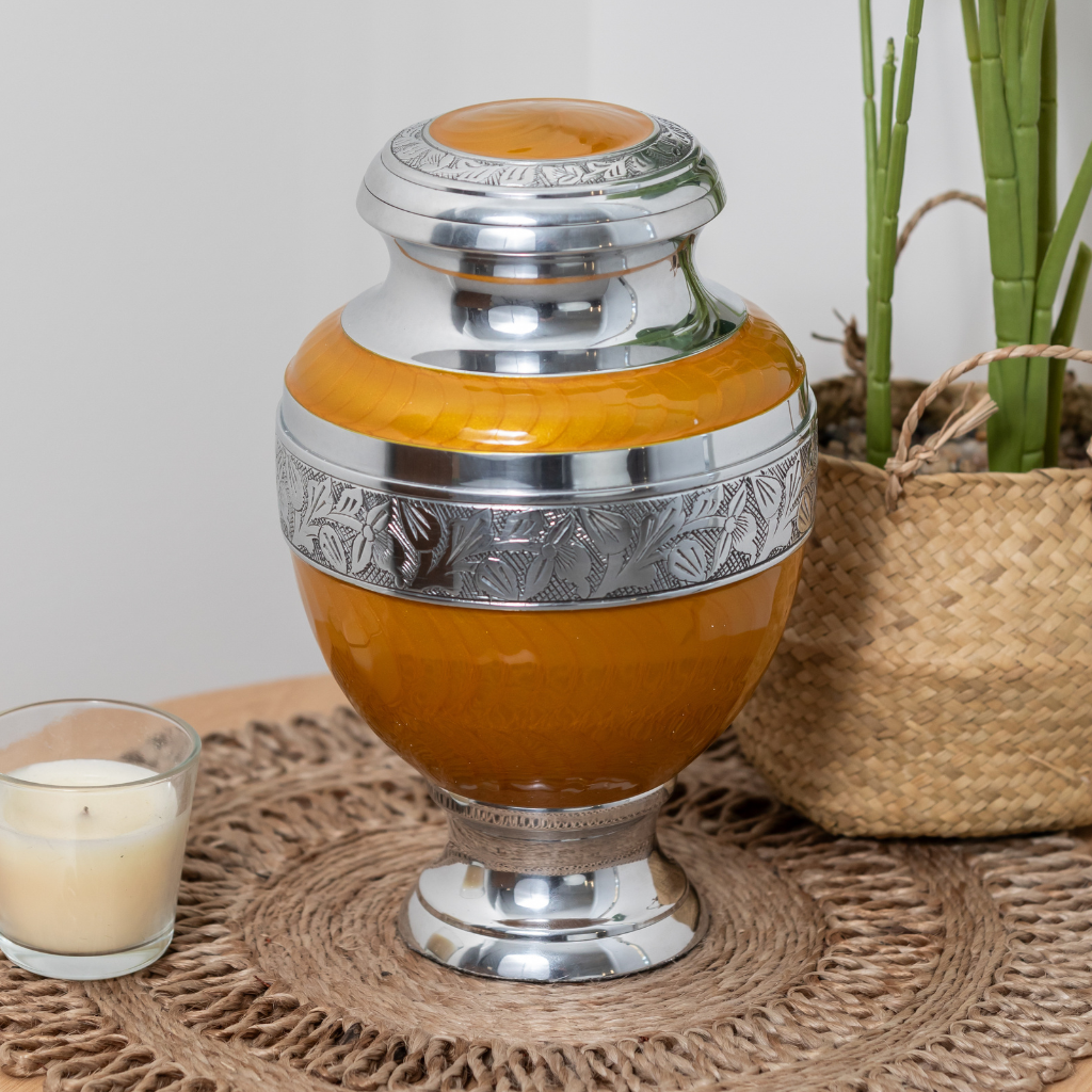 Pearl Overlay Elevated Orange Aluminium Urn