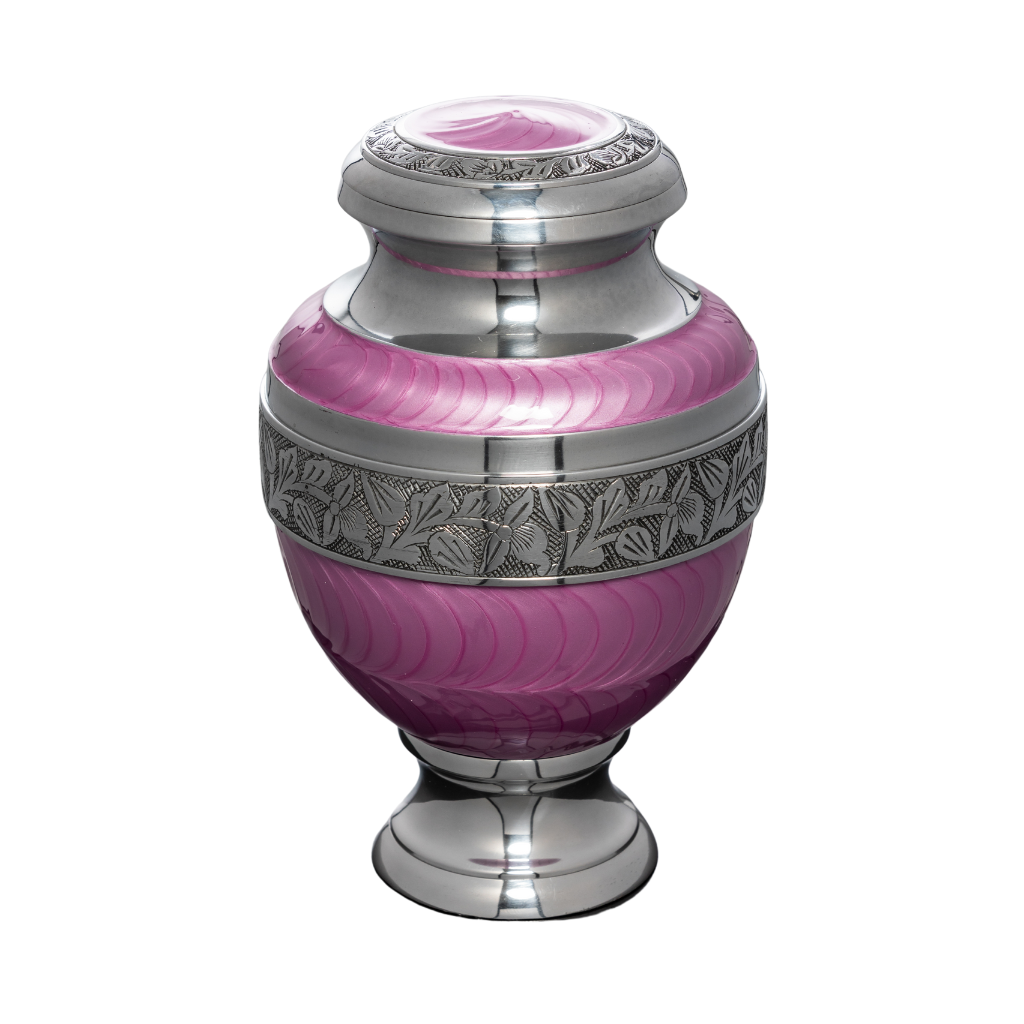 Pearl Overlay Elevated Pink Aluminium Urn