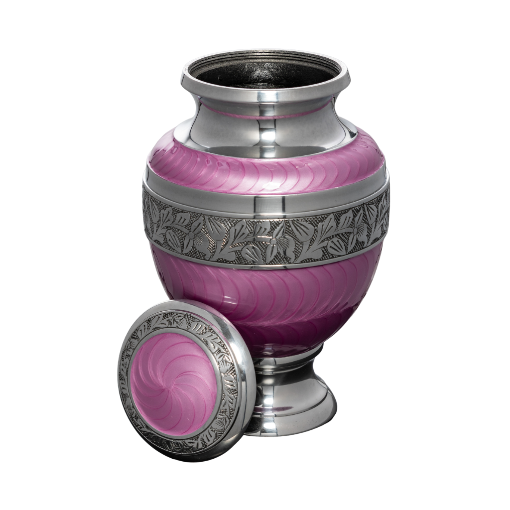 Pearl Overlay Elevated Pink Aluminium Urn