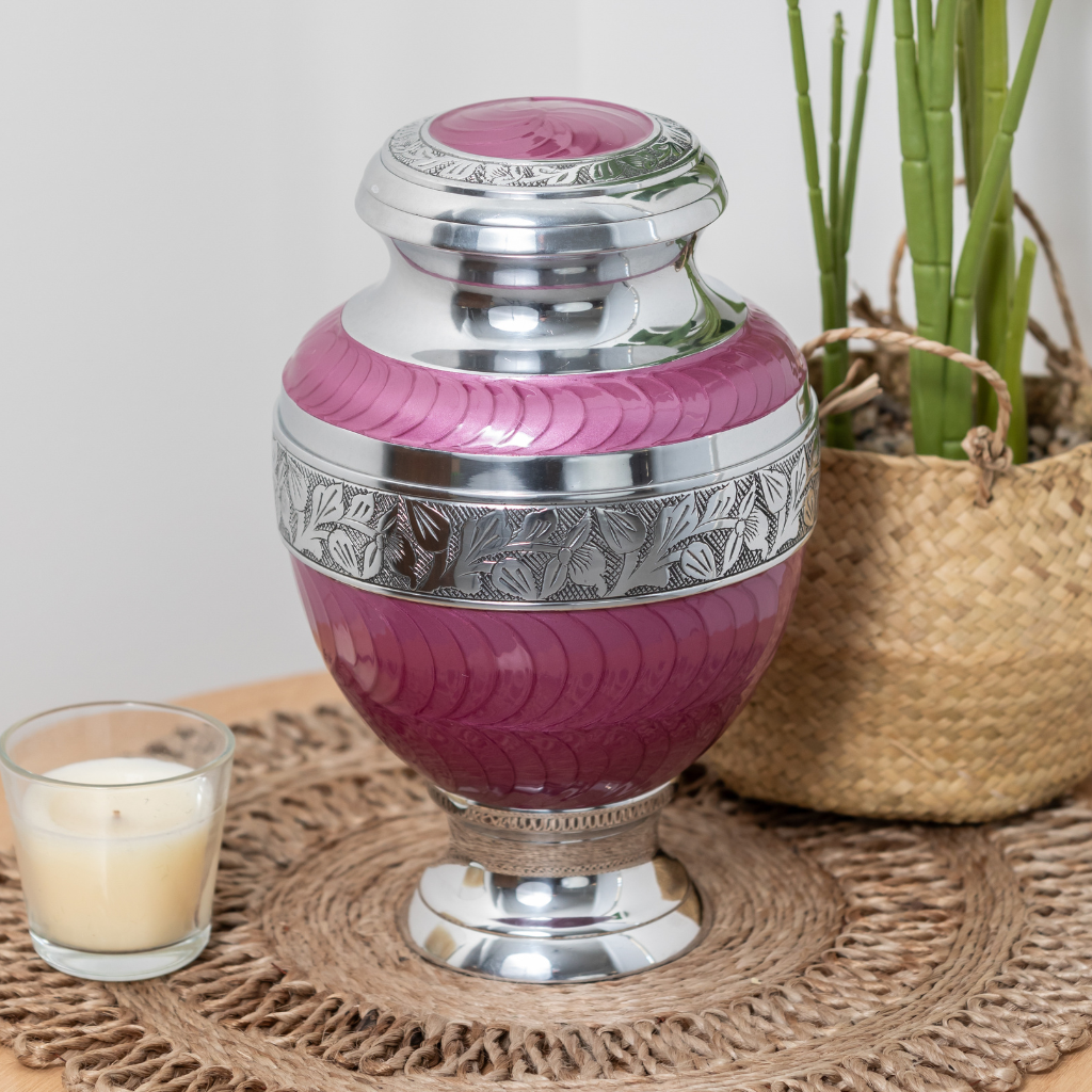 Pearl Overlay Elevated Pink Aluminium Urn