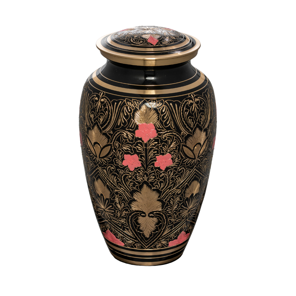 Pink Flowers Brass Urn