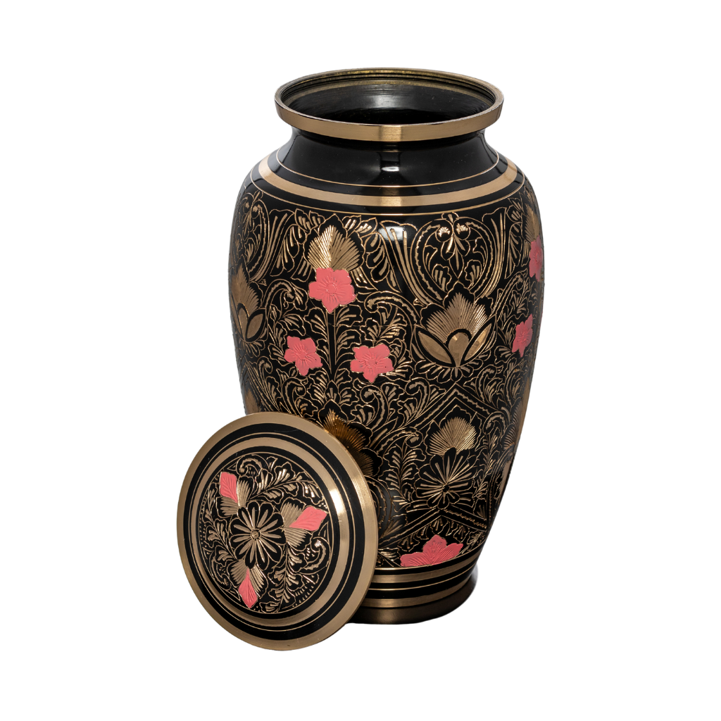 Pink Flowers Brass Urn