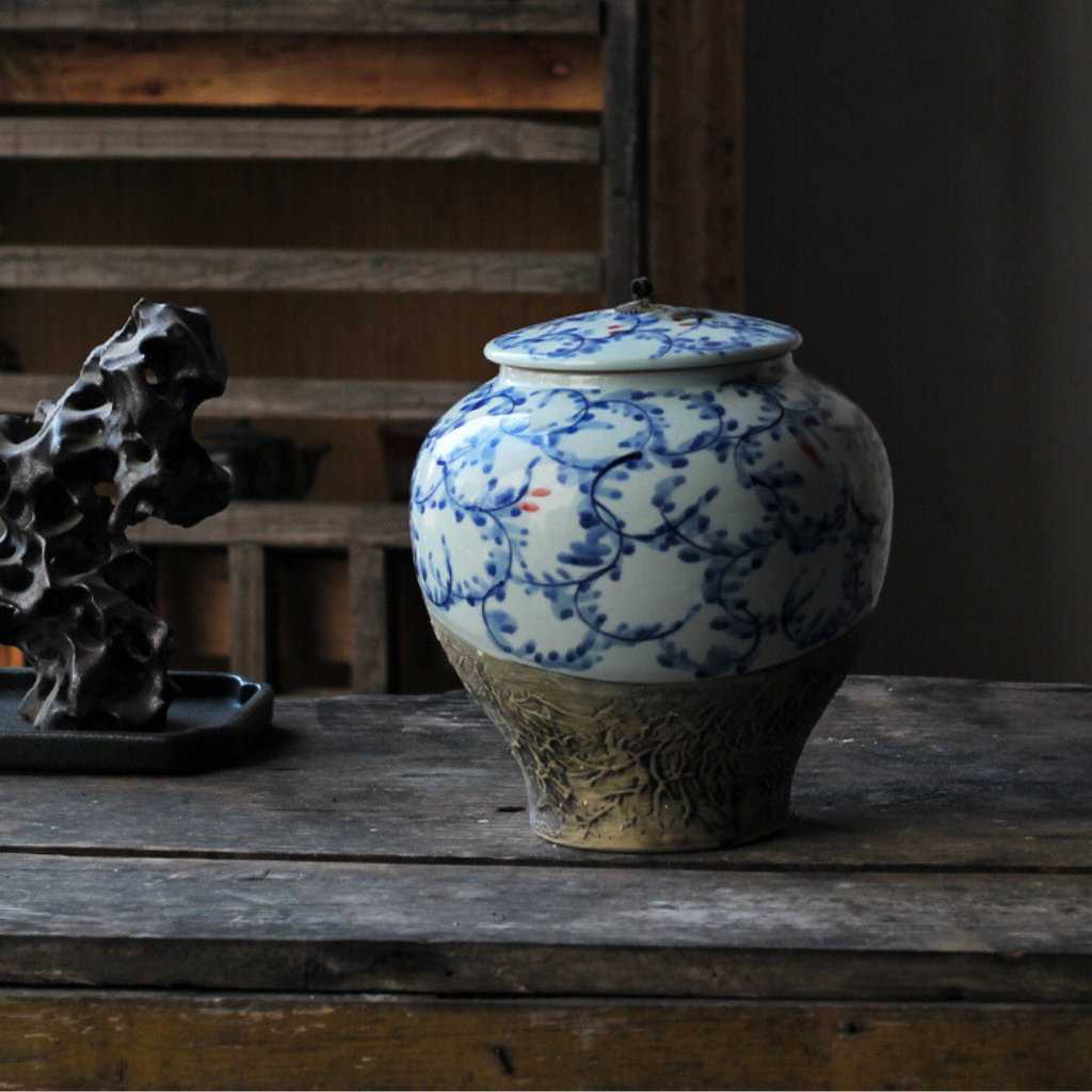 Blue Vines Porcelain Cremation Urn
