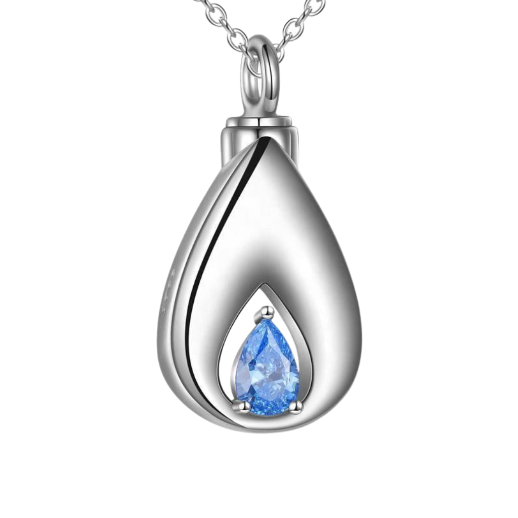 Blue Crystal Teardrop Cremation Necklace Sterling Silver