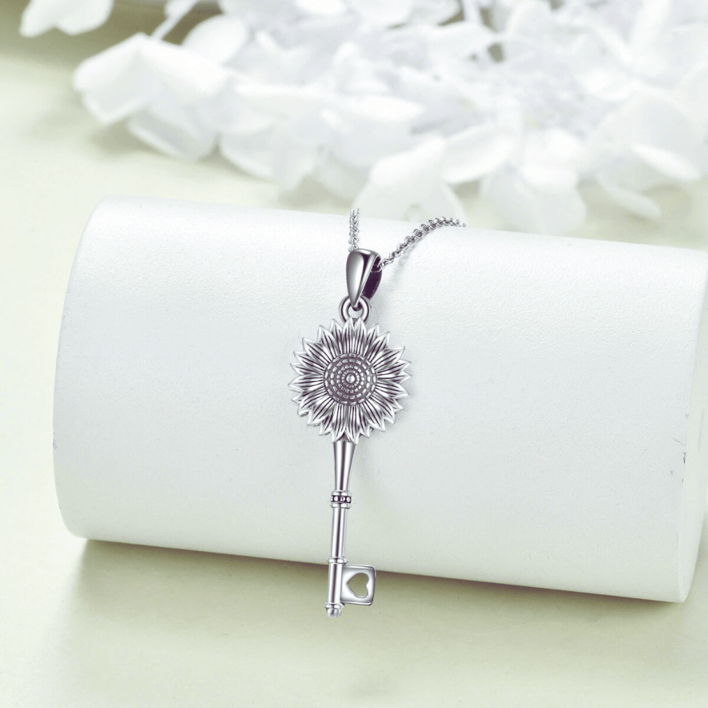 Sunflower Key Cremation Necklace Sterling Silver