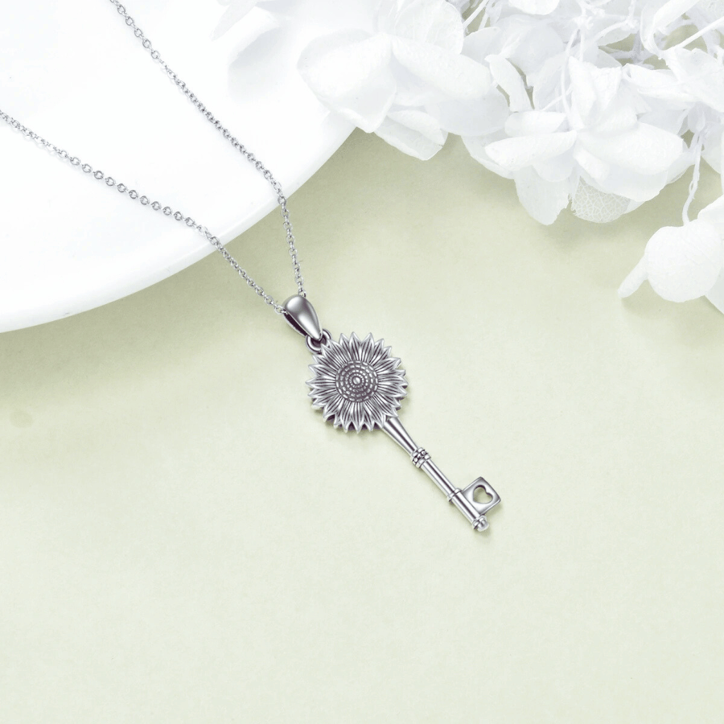 Sunflower Key Cremation Necklace Sterling Silver